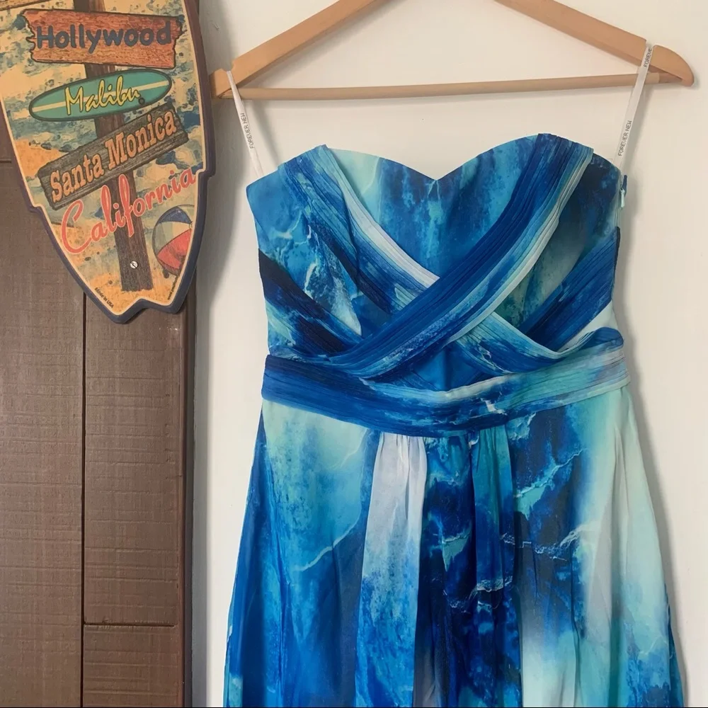 🌟 FOREVER NEW Marble Pattern Long Blue Dress - Picture 9 of 13